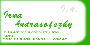 irma andrasofszky business card